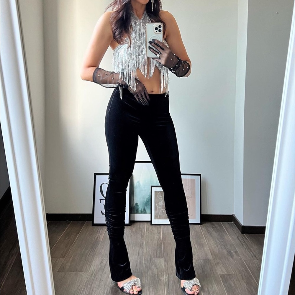 Zara Silver Sequin Fringe Halter Crop Top - Picture 4 of 12